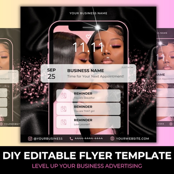 DIY Reminder Booking Flyer, Bookings Appointment Instagram Post, Book Now Flyer, Lashes Nails Makeup Hair Braids Wigs Business Social Media