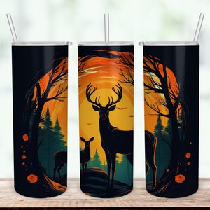Watercolor Deer Hunting 20 oz skinny Tumbler Wrap, Forest Hunting Life Sublimation Design For Tumbler Straight/Tapered Digital Download PNG.