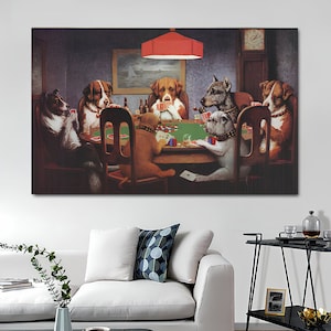 Hunde spielen Poker Leinwanddruck, Hunde Spielkarten Wandkunst, Ein Freund in Not, lustige Malerei Kunst, Cassius Marcellus Coolidge Wanddekor