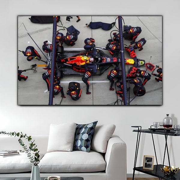 Max Verstappen Pit Stop Canvas Print, Red Bull Team Canvas Wall Art, Formula One F1 Grand Prix, Max Canvas Wall Art, Man Cave Wall Decors