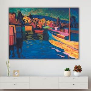 Herbst Landschaft mit Booten, Wassily Kandinsky Leinwanddruck, Kandinsky Poster, Kandinsky Wandkunst, Abstrakte Leinwände, Expressionismus Kunst