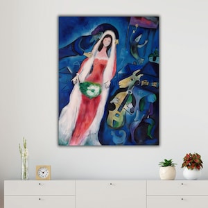 Die Braut und die Ziege von Marc CHAGALL Wandkunst, La Mariee Leinwanddruck, Marc CHAGALL Kunstwerke Wandkunst, Ausstellungsplakat, Surrealismus Wandkunst