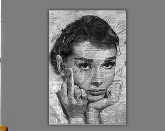 Audrey Hepburn Middle Finger Canvas Print, Old Hollywood Wall Art, Hepburn Canvas Wall Art, Audrey Hepburn Poster, Black and White Wall Art