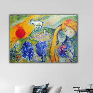 Lovers in Saint von Marc Chagall Leinwanddruck, Marc CHAGALL Wandkunst, Marc CHAGALL Ausstellungsplakat, Moderne Wandkunst, Surreales Wanddekor