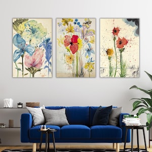Conjunto de 3 cuadros de Salvador Dalí Fleurs, póster de la exposición de Salvador, impresión en lienzo de flores de Dalí, pinturas de Salvador Dalí, impresión de flores silvestres de Dalí