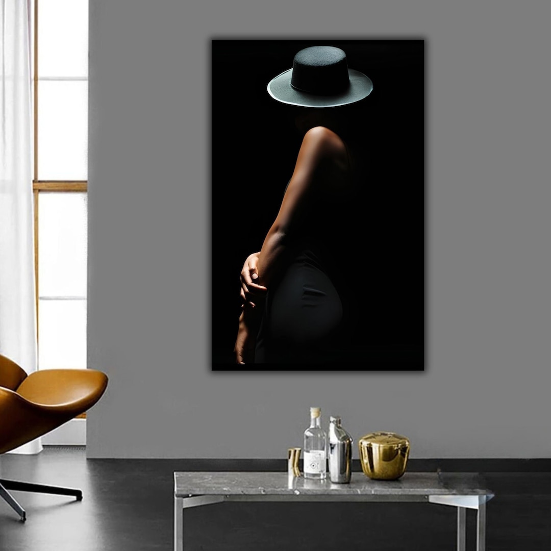 Woman Silhouette Canvas Wall Art Woman With Hat Canvas Etsy