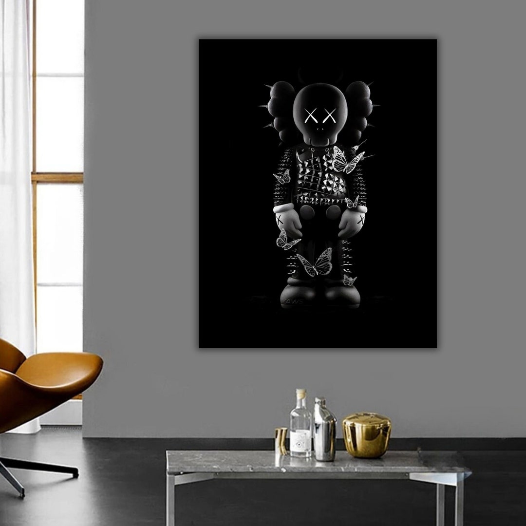 Black Kaws Canvas Wall Art, Kaws Canvas Print, Kaws Wall Art, Kaws
