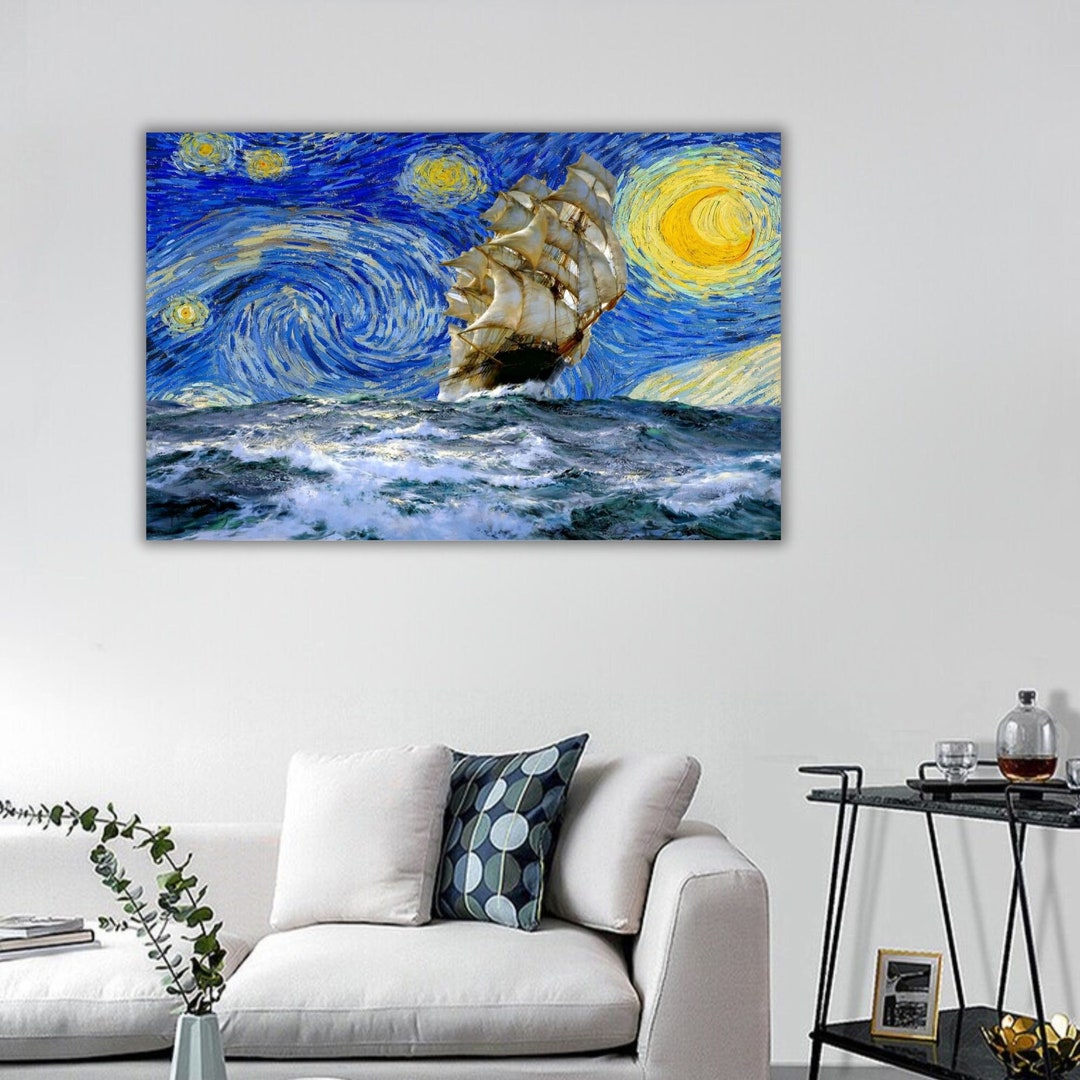 The Starry Night & Pirate Ship Wall Art, Starry Night Canvas Print, Van