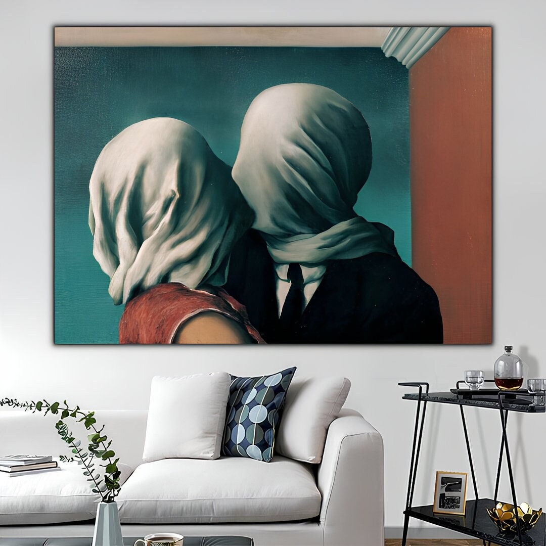 The Lovers by Rene Magritte Wall Art, Lovers Canvas Print, Rene Magritte Poster, The Lovers Wall Art, Couple Kiss Wall Art, Valentine Gift
