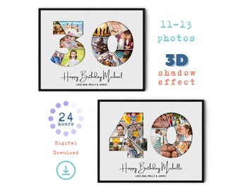 30th Birthday Gift Number Photo Collage, Custom Printable Picture Collage, The Best Gift Idea for Him, Wall Decor for 40th Birthday