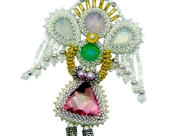 Opal Angel Digital PDF Brooch/Ornament pattern by Ann Benson with free video tutorial links, peyote stitch