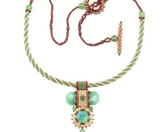 Pistachio Necklace Digital PDF pattern by Ann Benson with free video tutorial links, peyote stitch