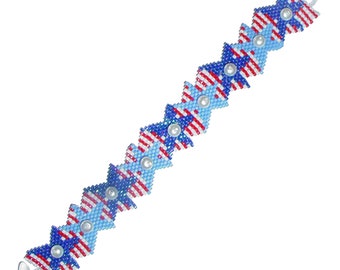 Stars & Stripes Digital PDF bracelet pattern by Ann Benson with free video tutorial links, brick stitch