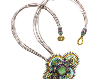 Brooch of Flowers Digital PDF pattern for necklace/brooch by Ann Benson with free video tutorial links, no materials
