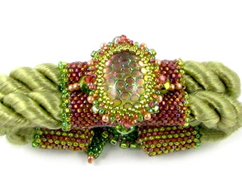Satin Bracelet Digital PDF pattern by Ann Benson, free video tutorial links, peyote stitch, brick stitch, bead stringing