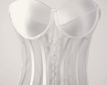 Corset blanc transparent, corset de mariée, corset de mariage, corset en satin