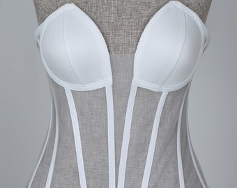 Corset blanc transparent, corset de mariée, corset en tull blanc, corset en satin