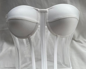 Handmade White Lace-Up Corset: Short Transparent Style
