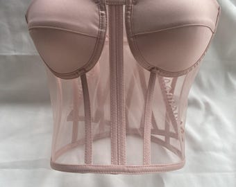 Pink Mesh Corset, Strapless Bridal Bustier, Elegant Waist Cincher