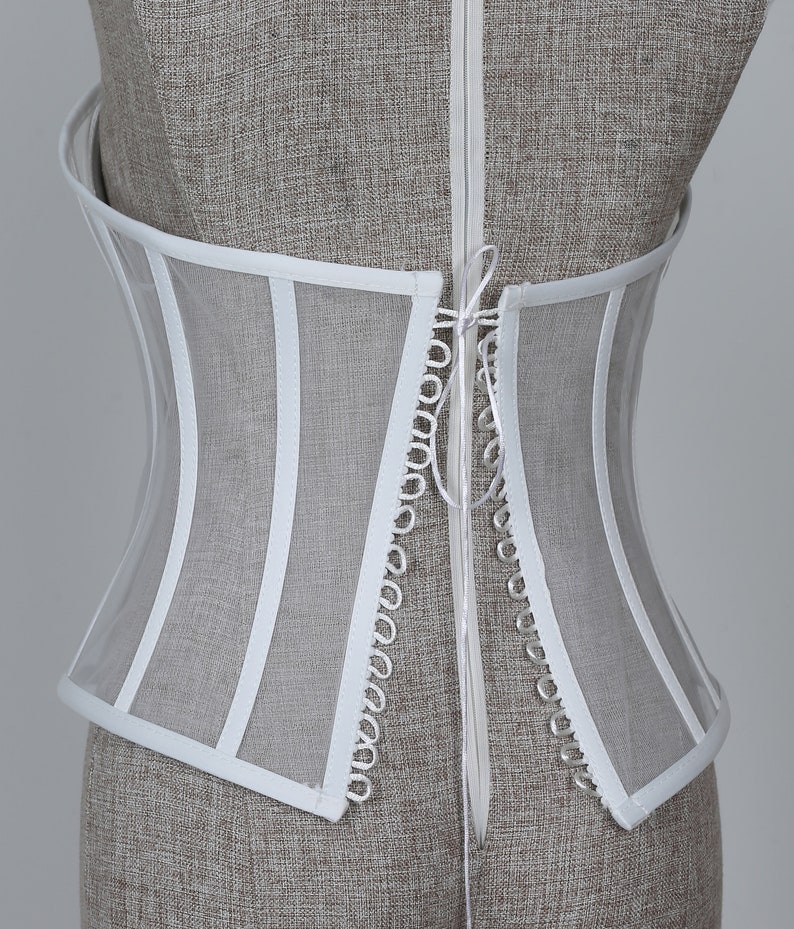 Corset blanc transparent, corset de mariée, corset en tull blanc, corset en satin image 2