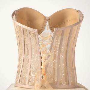 Transparent Beige Corset,Bridal Corset,Lace detail tull Corset,Nude Corset