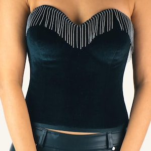 Top de corsé de terciopelo negro: bustier de escote corazón sin tirantes