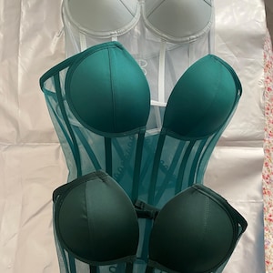 Dark Green Structured Mesh Corset, Underbust Bustier,Transparent Boned Bodice for Women