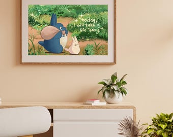 Hand gezeichnet mein Nachbar Totoro Digital Art Print | Studio Ghibli Wandkunst | Anime Poster | Sofortdownload | Japanisches Zeichentrickzimmer Dekor
