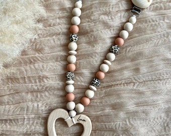 Kinderwagenketting met naamgravure gepersonaliseerd meisje jongen hout Leo siliconen cadeau geboortecadeaus voor baby's