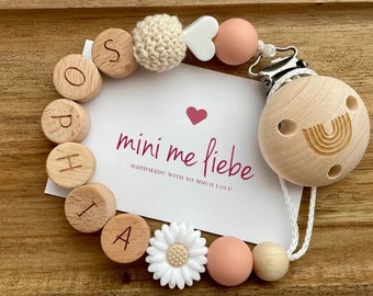 Fopspeenketting met naam gepersonaliseerde roze meisje hart bloem regenboog hout siliconen bpa-vrij gepersonaliseerde babycadeaus doop geboorte