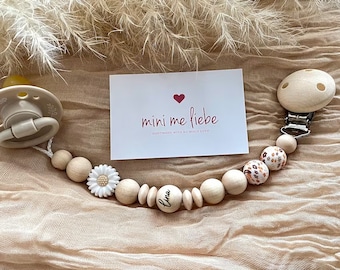 Schnullerkette mit Namen personalisiert Mädchen Blume Holz Silikon bpa frei personalisierte Babygeschenke Taufe Geburt Handmade