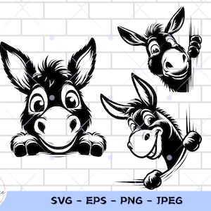 Grappige ezel gluren Svg digitale Download Donkey Vector bestand afdrukbare Donkey Silhoutte grappige dieren Png bundel opstrijkbare vinyl