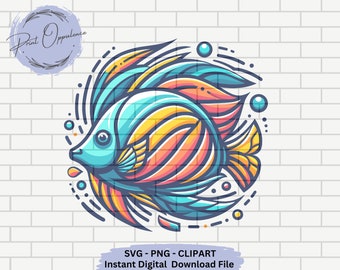 Cartoon Fish Clipart Digital Download Aquatic Animals Fish PNG Instant Download for Cricut Cute fish Svg, Ocean animals