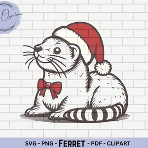 Ferret Svg Digital Download Ferret with Christmas Hat Vector files for tshirt Ferret PNG Cute Animal Silhoutte