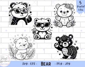 Cute Bear Vector Digital Download files for Cricut Teddy Bear Svg Instant Download Cool Bear Silhouette for stickers Animal Svg