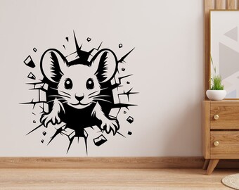 Ratón en la pared Svg Descarga digital Archivo vectorial de ratón Ratones Png animal pegatina silueta Decoración de pared Ratón Imágenes Prediseñadas archivo recortado Rata Png