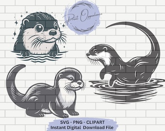 Otter Vector Digital Descargar archivos para Cricut Otter Clipart Instant Download Otter Silhouette para pegatinas, Animales Svg