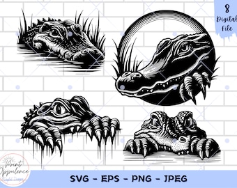 Paquete SVG de caimán asomado: Arte vectorial imprimible (descarga digital)