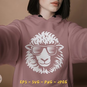 クールな羊のSVGデジタルダウンロード、Tシャツ用の羊のベクターファイル、羊のシルエット、農場の動物のステッカー、PNG羊のクリップアートカットファイル