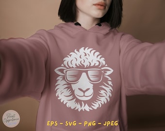 Coole Schaf-Svg Digitaler Download Schaf-Veilchen für tshirt Schaf-Silhoutte Bauernhof-Tieraufkleber Png Schaf-Clipart-Schnittdatei