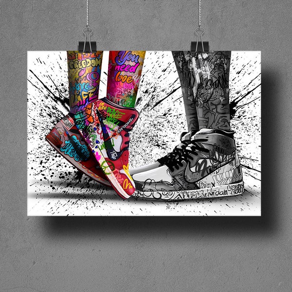 Love in Jordan Shoes Canvas, Air Jordans Wall Art, Shoes Graffiti Wall Art, Love Graffiti Wall Decor, Living Room Wall Art, Large Canvas Art