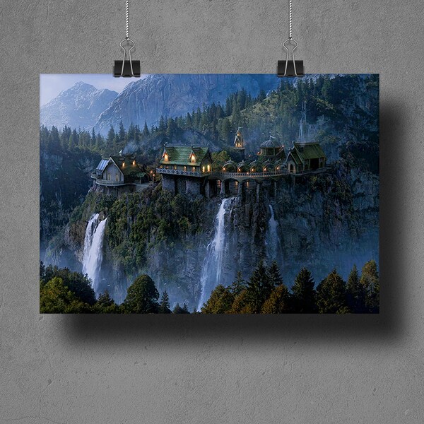 Night Rivendell Canvas, The Lord Of The Rings Poster Decor, Print On Canvas, Movie Art, Canvas Wall Print, Movie Art, Fantasy Canvas Art