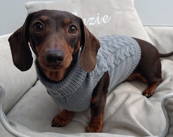 Grey Knitted Dog Jumper Knitted Dog Sweater Sausage Dog Jumper Christmas Present For Doggy Pet Pets Dachshund Dog Lover Gift Pet Gift silver