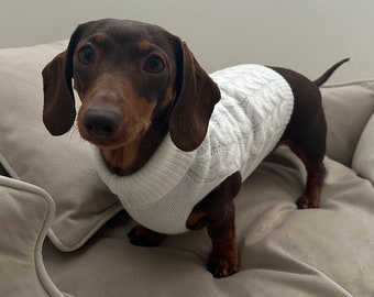 White Knitted Dog Jumper Knitted Dog Sweater Sausage cream Dog Jumper Christmas Present For Doggy Pet Pets Dachshund Dog Lover Gift Gift