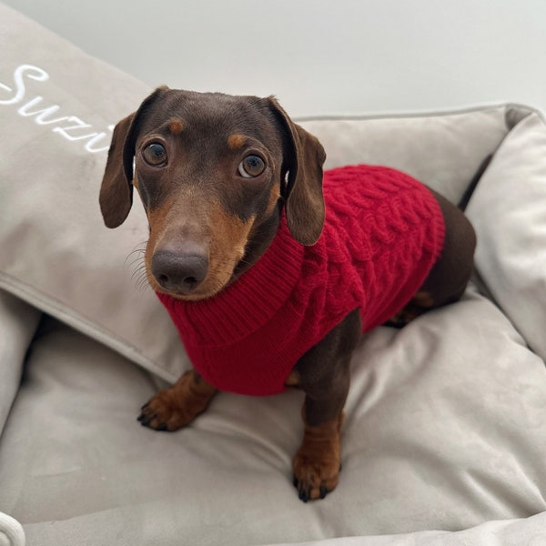 Burgundy Knitted Dog Jumper Knitted Dog Sweater Sausage red Dog Jumper Christmas Present For Doggy Pet Pets Dachshund Dog Lover Gift Gift