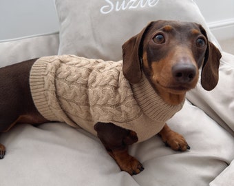 Beige lavorato a maglia cane maglione lavorato a maglia cane maglione salsiccia cane maglione regalo di Natale per doggy animali domestici bassotto cane amante regalo regalo per animali domestici