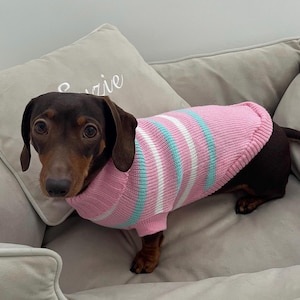 Pink striped Knitted Dog Jumper Knitted Dog Sweater Sausage Dog Jumper Christmas Present For Doggy Pet Pets Dachshund Dog Lover Pet Gift