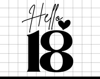 Hello 18 SVG, 18th Birthday Cut File, PNG, JPG, Printable