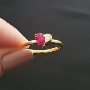 Solid Gold Heart Ring, 14k Birthstone Heart Wedding Ring for Women, 18k Gold Heart Ring with Stone, 10k Gold Love Jewelry, Christmas Gift