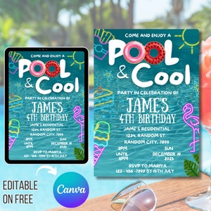 Pool Party Editable Invitation, Summer Birthday Party Evite, Text Invitation, Pool Party Invitation, Electronic Invite, Digital Invitation